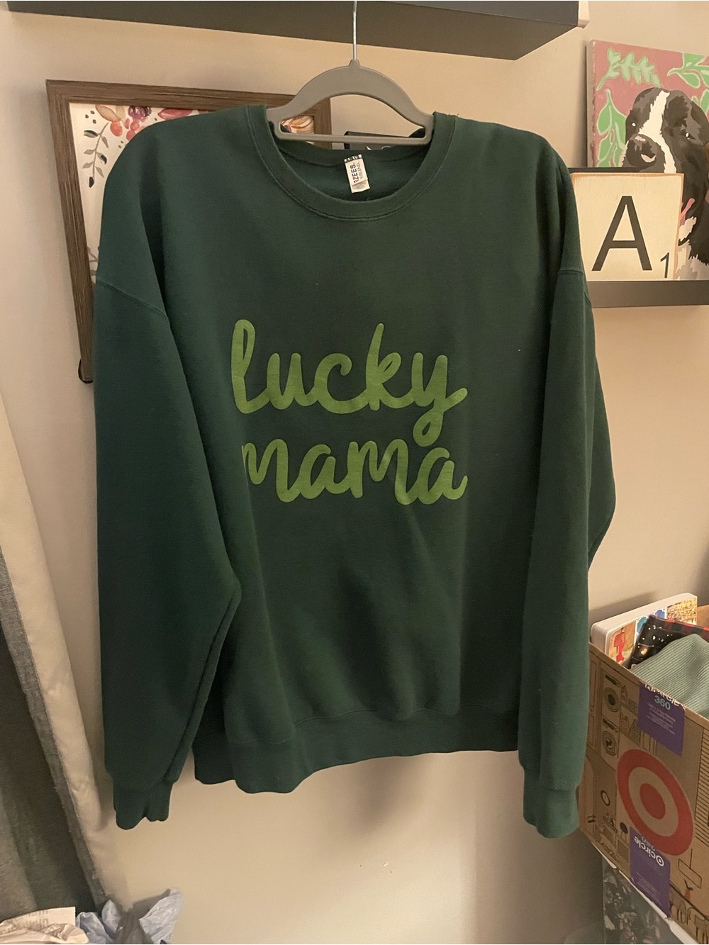 Jerzees Dark Green Lucky Mama Crewneck Sweatshirt
